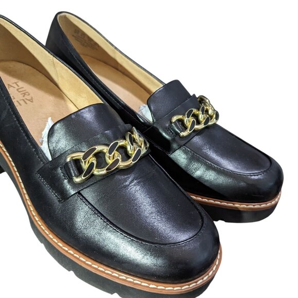 Naturalizer 9 WIDE Women's Desi Black Lug Loafers Low Block Heel Size 9 WIDE - Picture 2 of 7